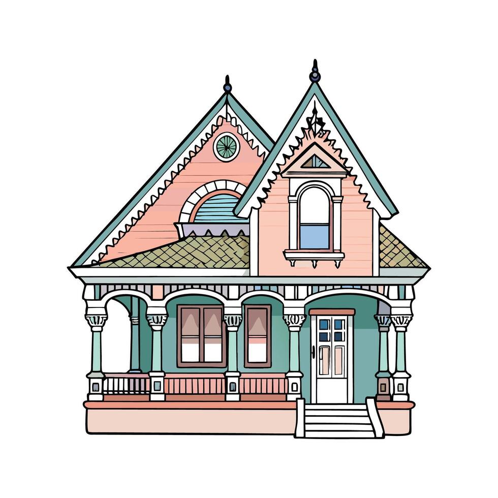 Elegant Victorian House with Lace Trim. vector