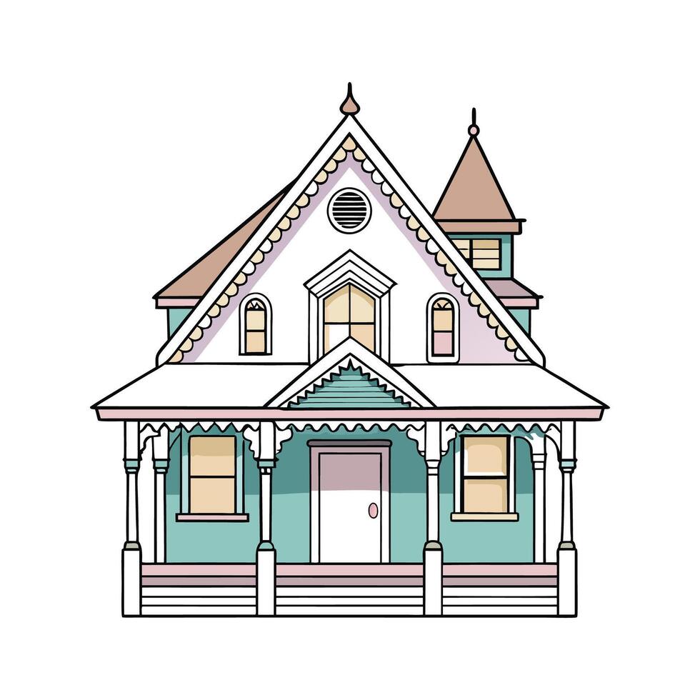 Unique Victorian House with Lace Trim. vector