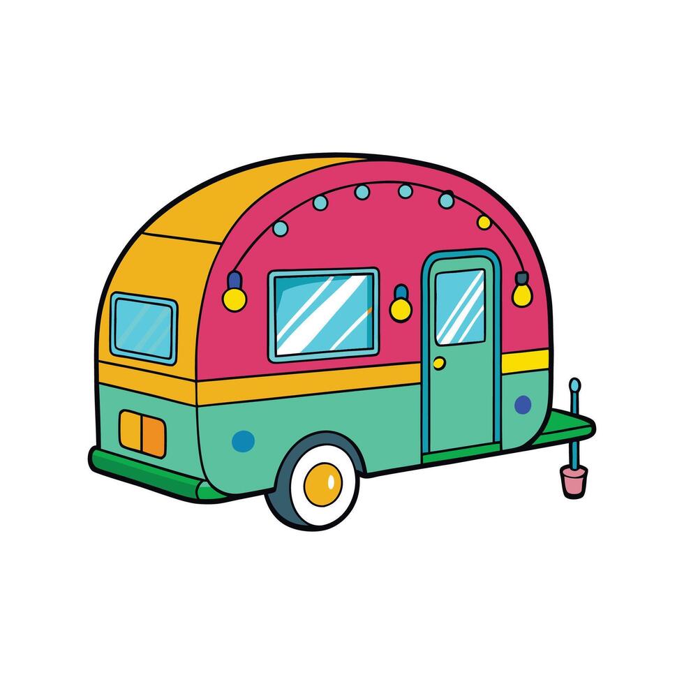 Retro Trailer with Neon Sign Design. vector