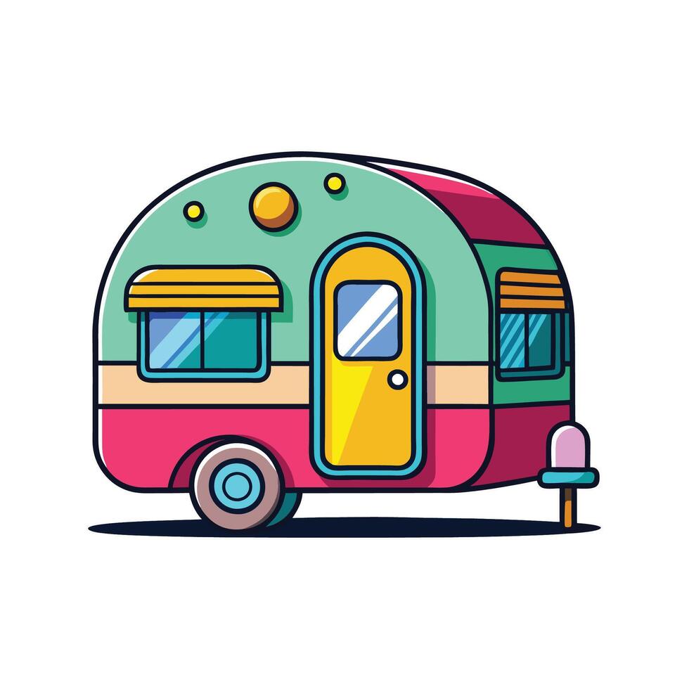 Unique Retro Trailer with Neon Sign. vector