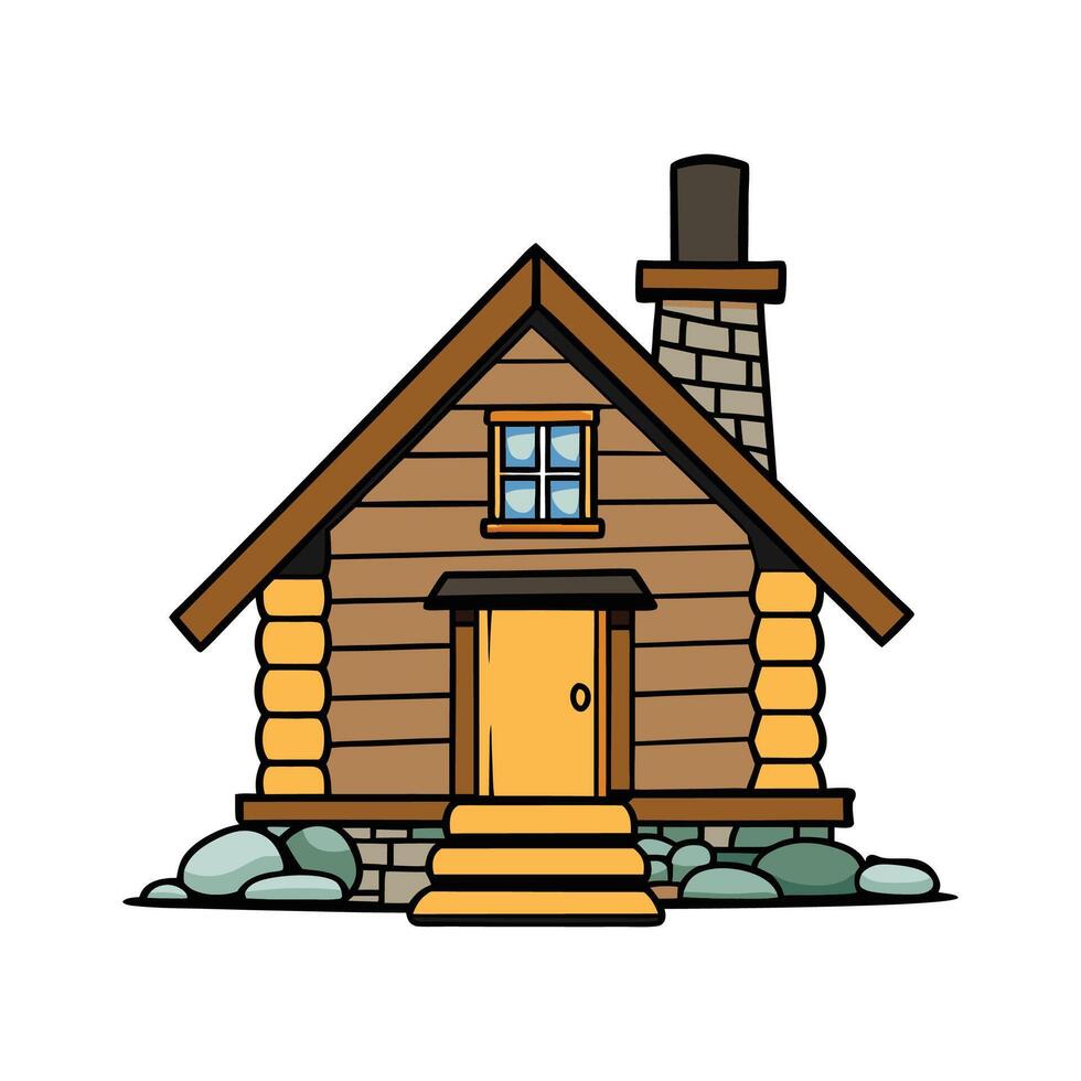 Charming Log Cabin with Stone Pathway. vector