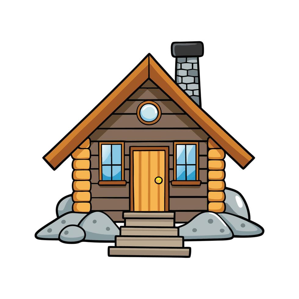Elegant Log Cabin with Stone Pathway. vector