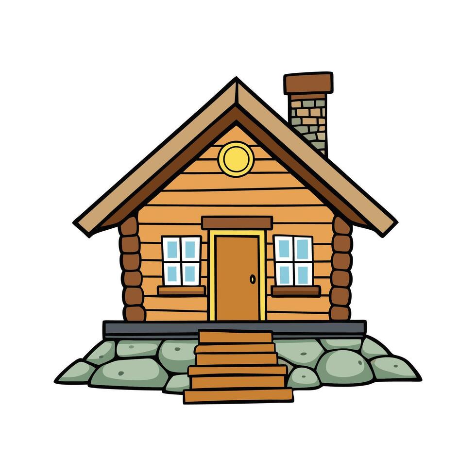Beautiful Log Cabin with Stone Pathway. vector