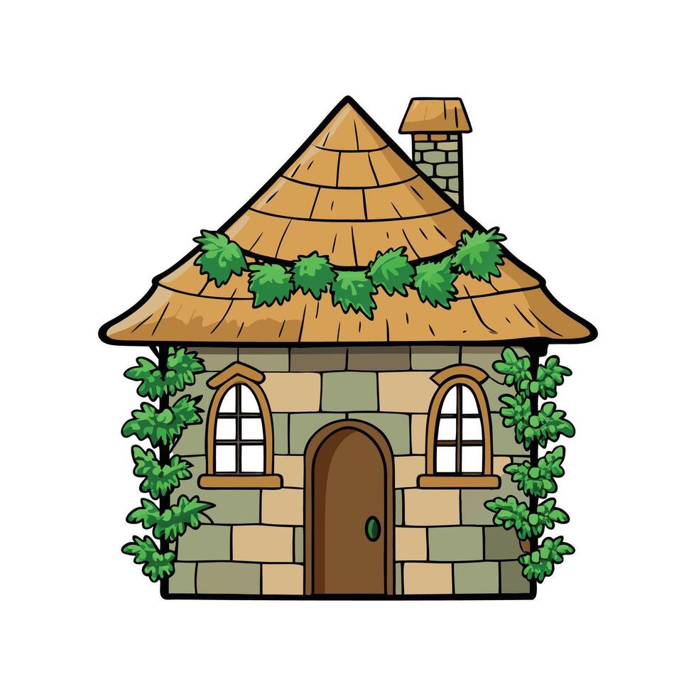 Rustic Stone House with Ivy. vector