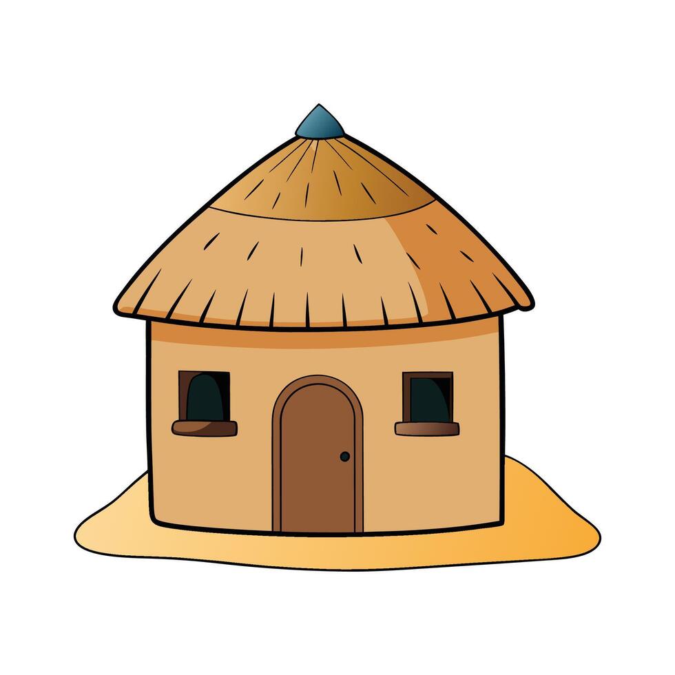 Cartoon Desert Hut with Straw Roof. vector