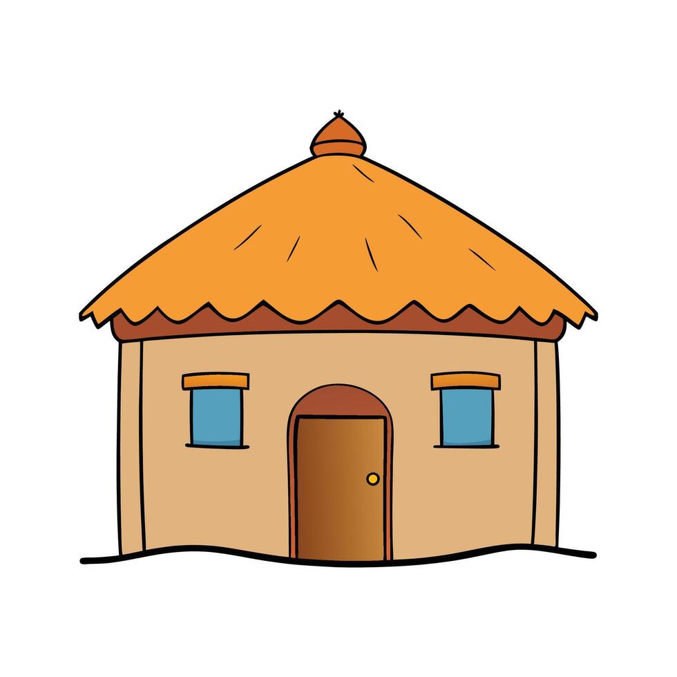 Elegant Simple Desert Hut with Straw Roof. vector