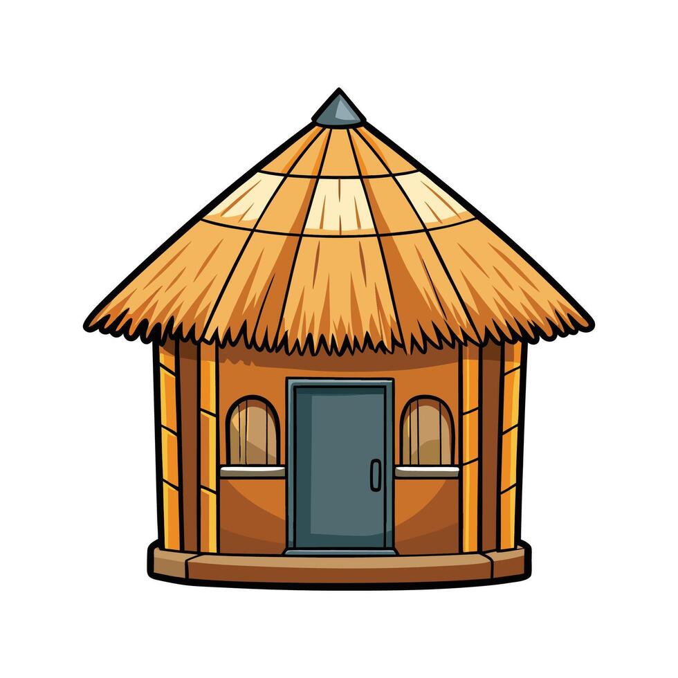 Elegant Small Bamboo Hut with Thatched Roof. vector
