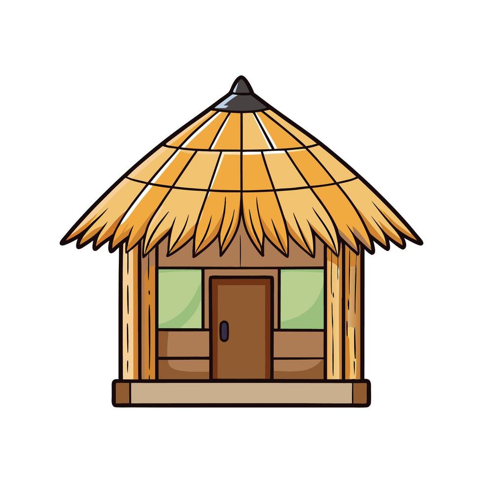 Unique Small Bamboo Hut with Thatched Roof. vector