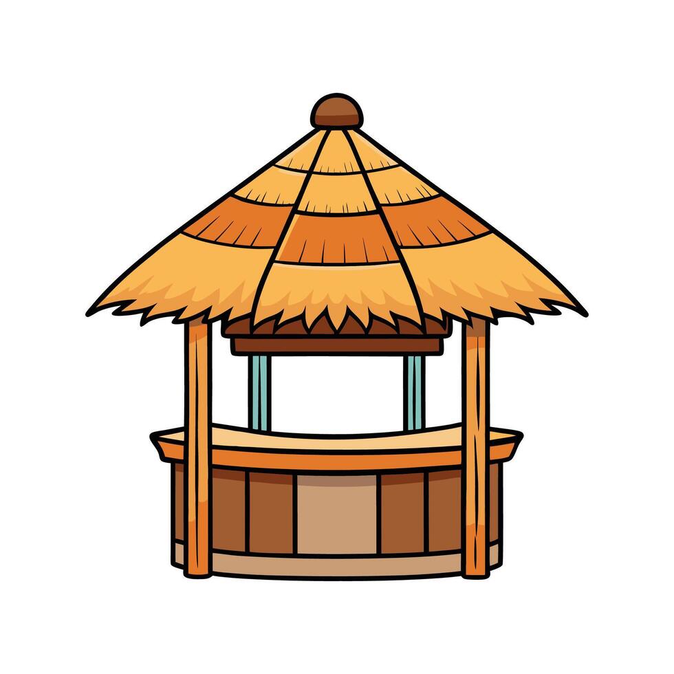 Unique Small Tiki Hut with Bamboo Walls. vector