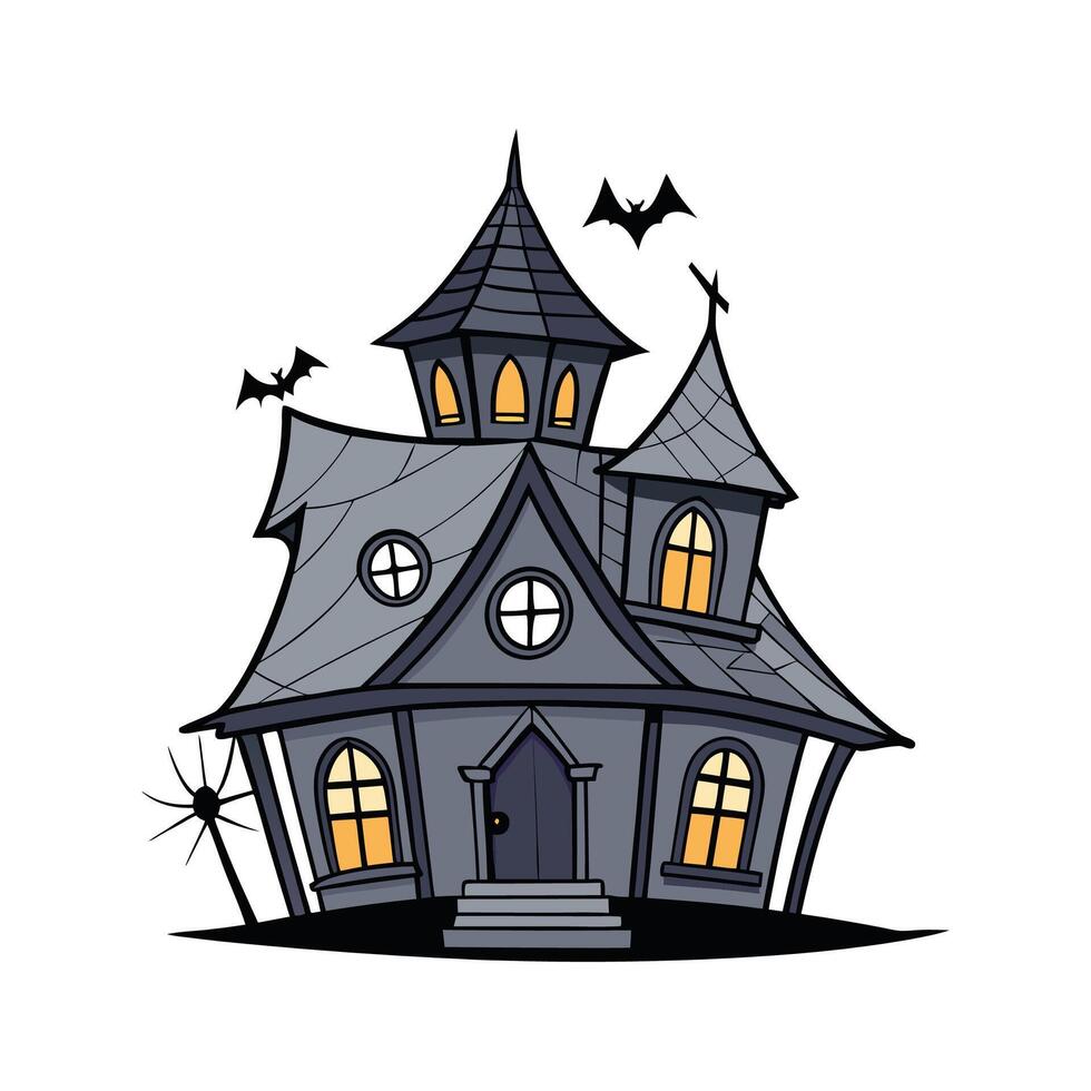 Charming Haunted House with Broken Windows. vector