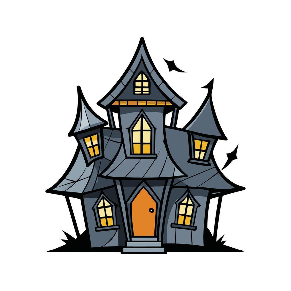 Spooky Haunted House with Broken Windows. vector