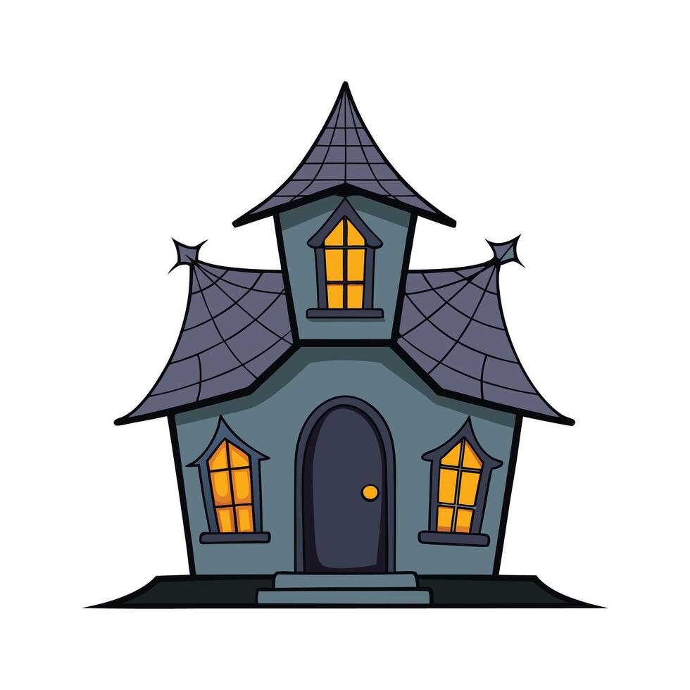 Charming Haunted House with Tall Windows. vector