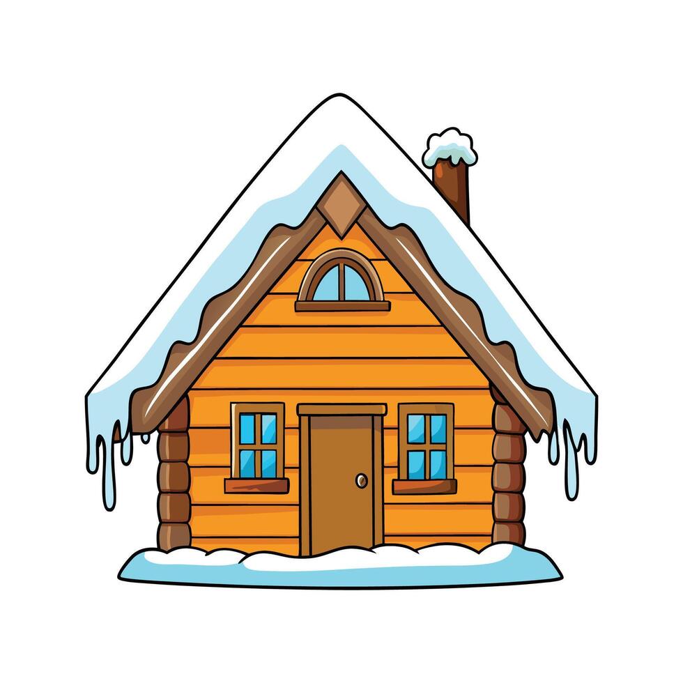 Charming Winter Cabin with Snow. vector