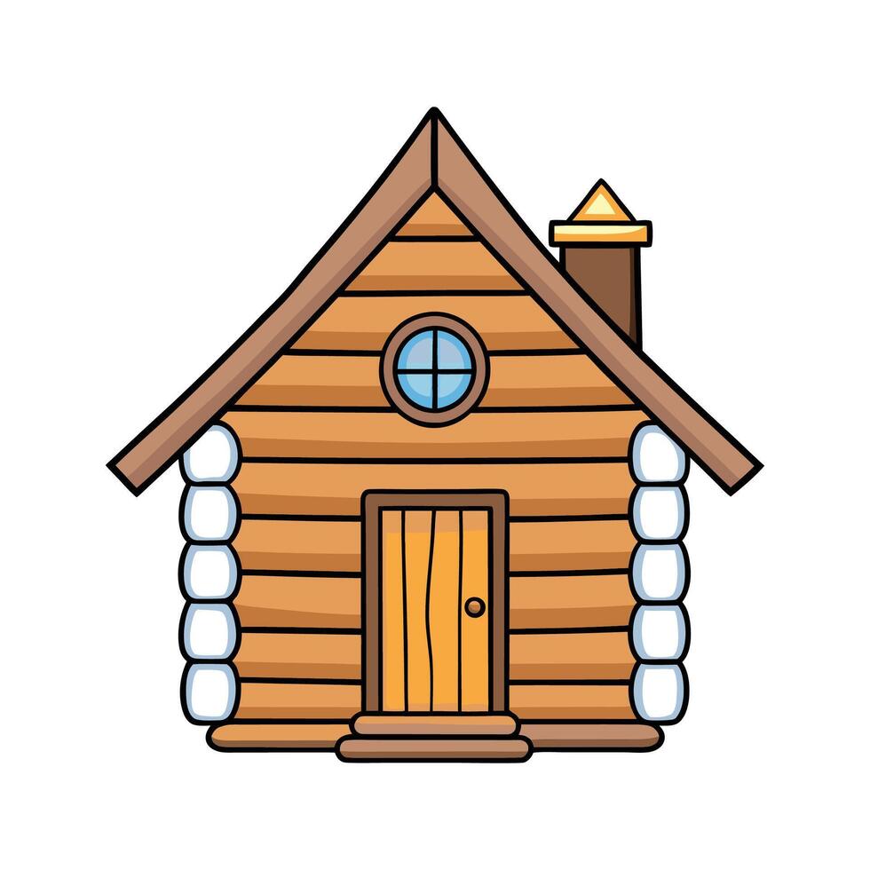 Charming Tiny Log Cabin with Chimney. vector