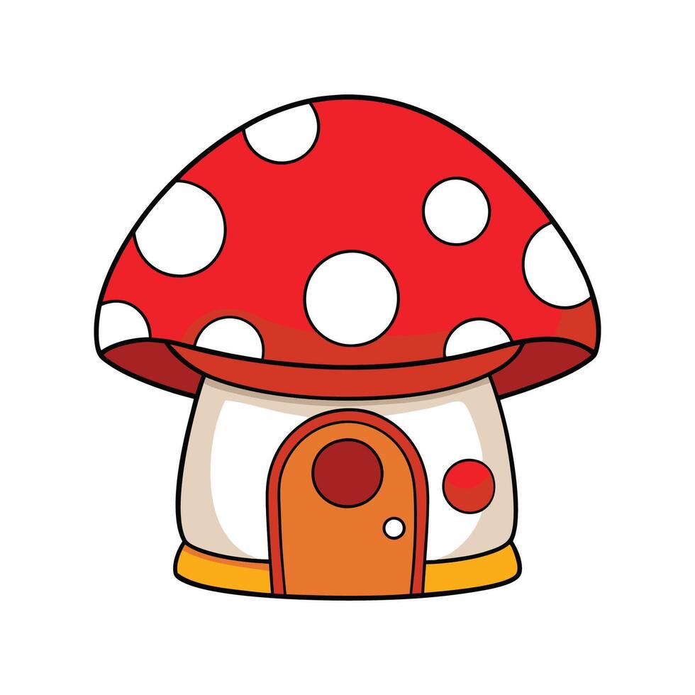 Mushroom House with Red Cap Roof. vector