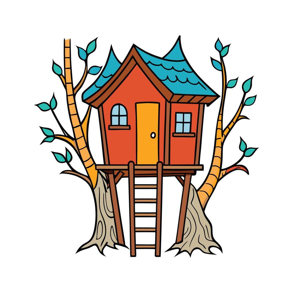 Elegant Treehouse in Tall Branches. vector