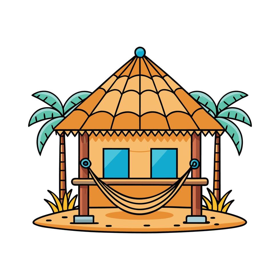Charming Beach Bamboo Hut. vector