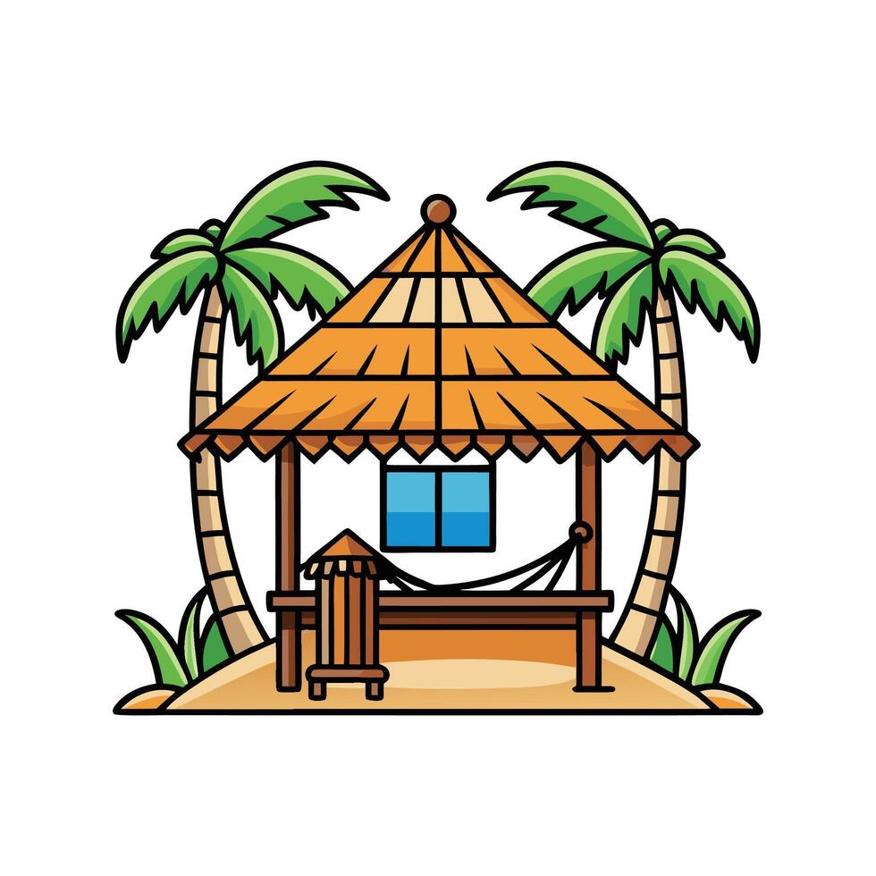 Tropical Bamboo Hut on the Beach. vector