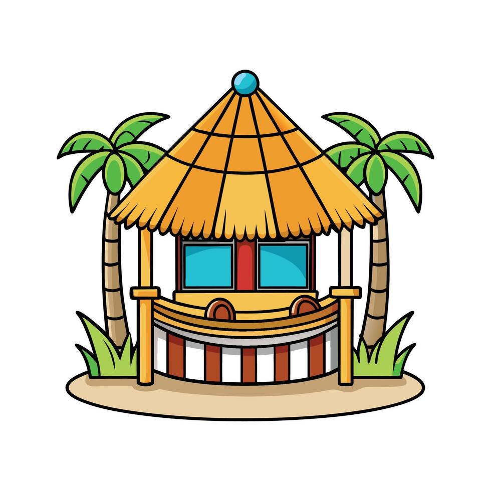 Unique Tropical Bamboo Hut. vector
