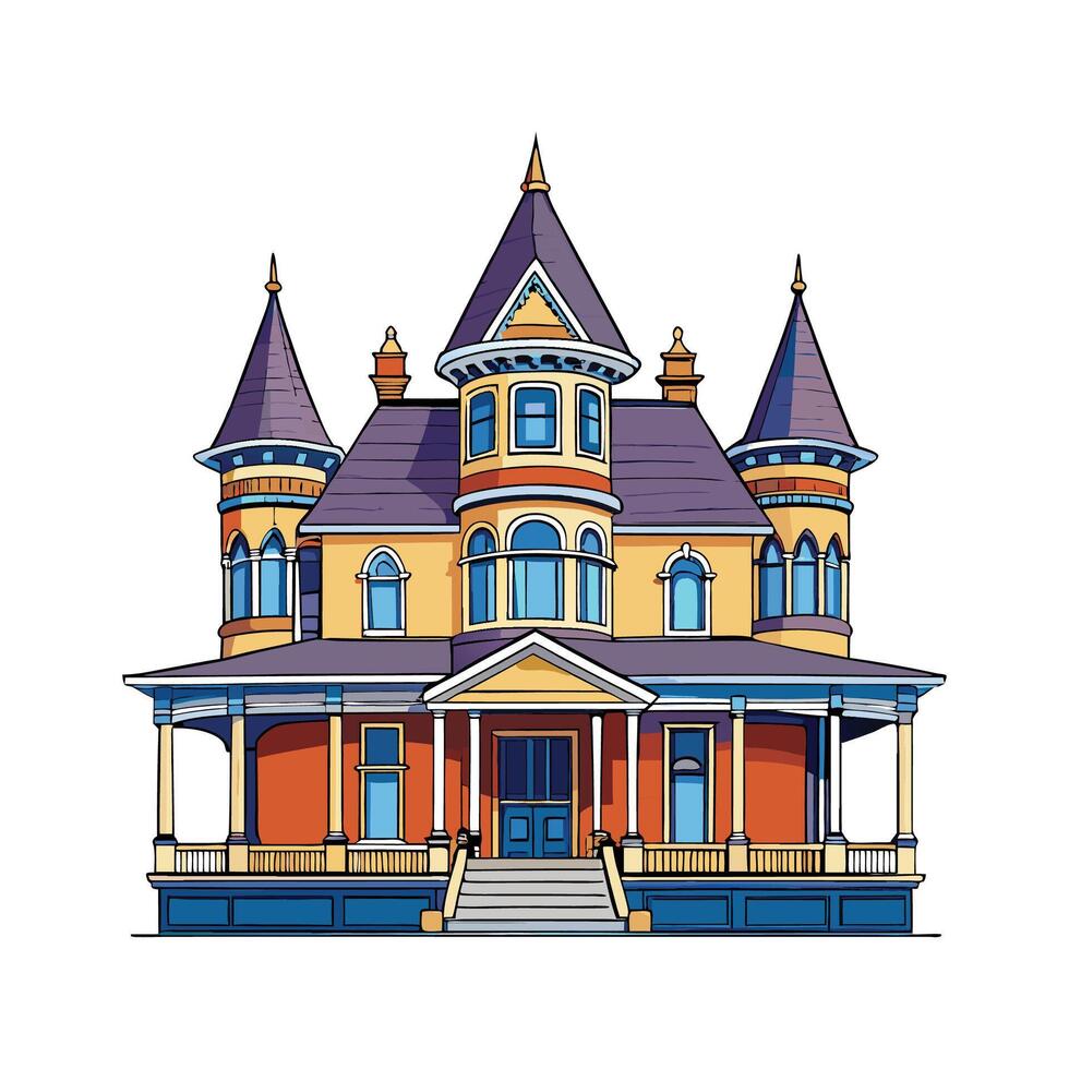 Charming Victorian Mansion with Porch. vector