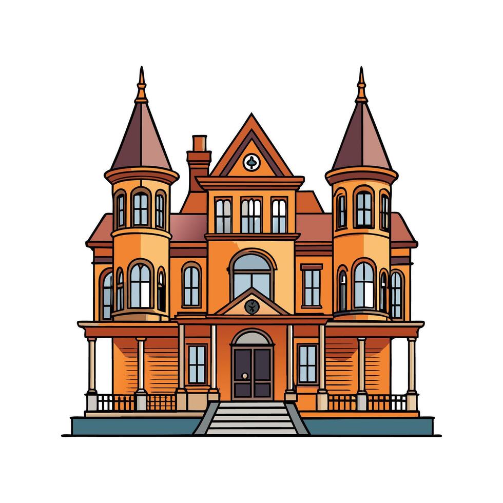 Elegant Victorian Mansion with Iron Details. vector