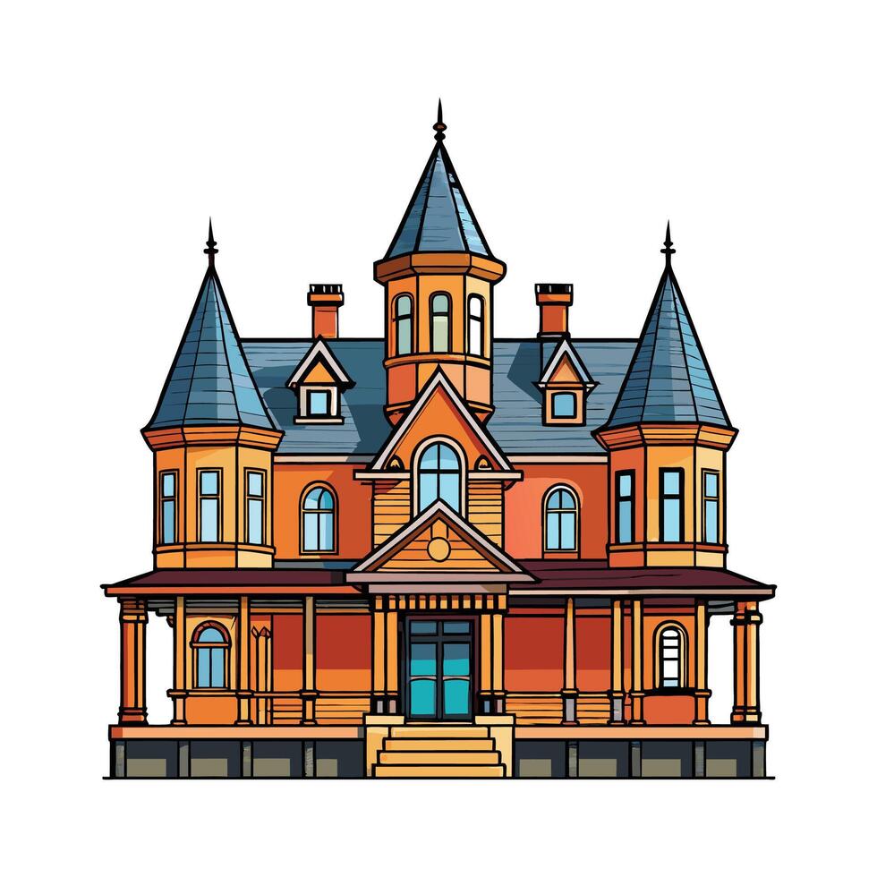 Charming Victorian Mansion with Railings. vector