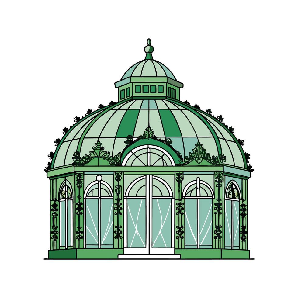 Victorian Greenhouse with Glass Panels. vector