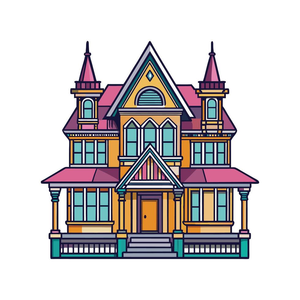 Stylish Victorian House Featuring Elegant Details vector