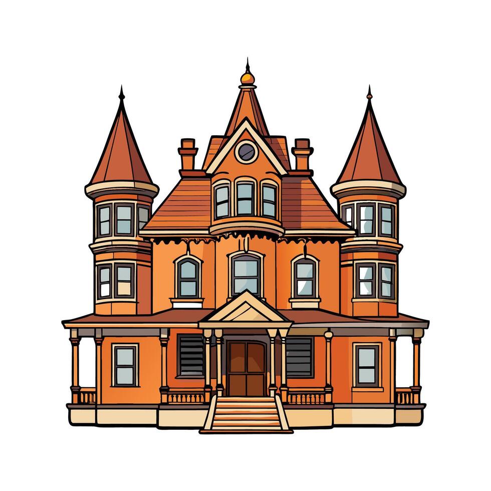 Unique Victorian Mansion with Ornate Windows. vector