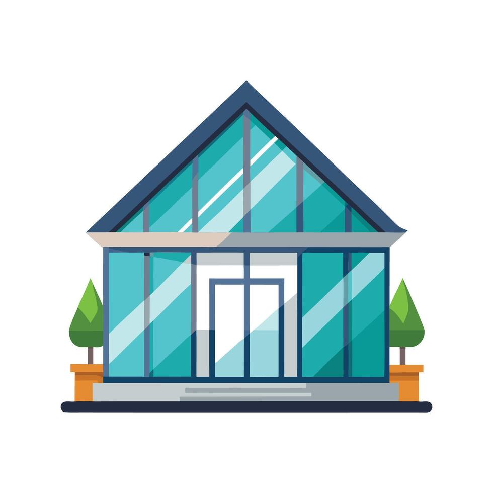 Stylish Glass House Icon Featuring Contemporary Design vector