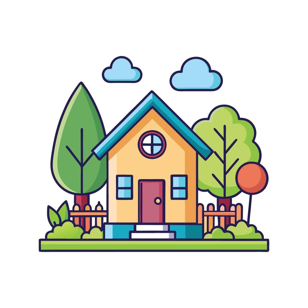 Modern house with a whimsical birdhouse in yard vector