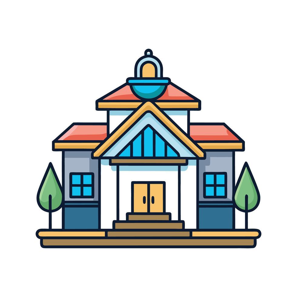 Elegant House with Beautiful Fountain Feature vector