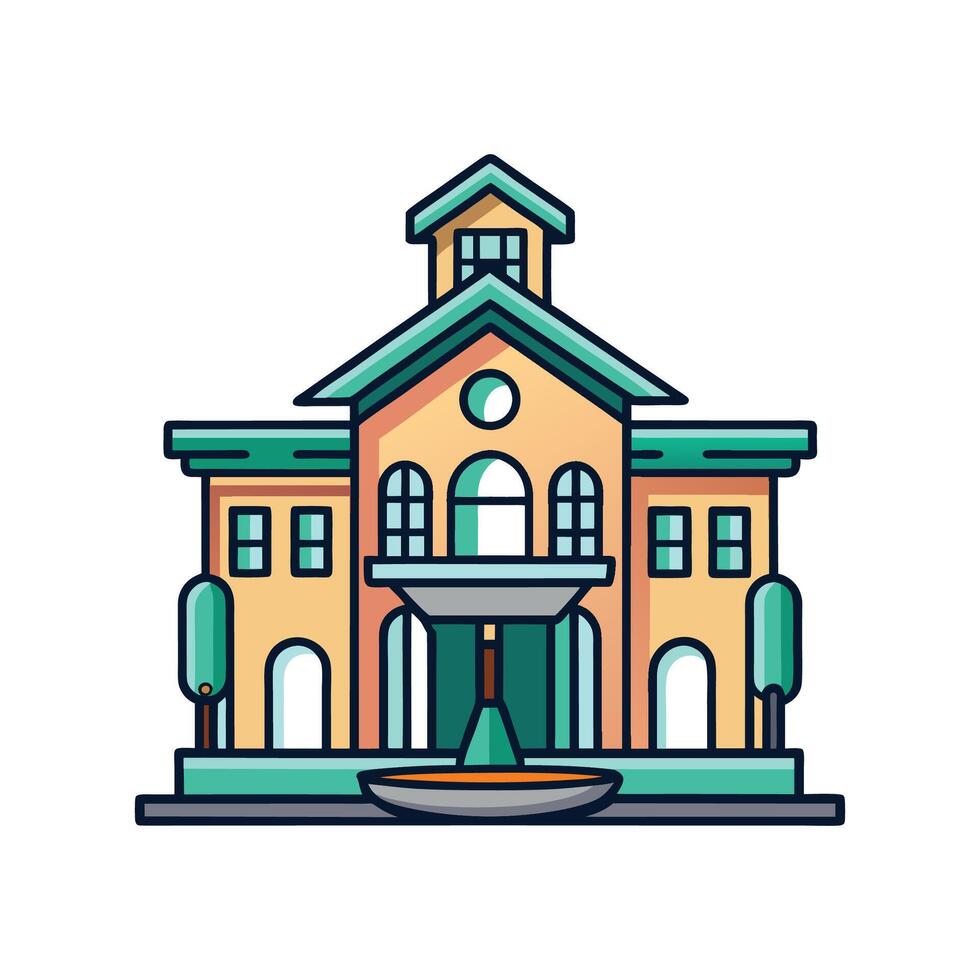 Beautiful House Featuring Elegant Fountain Area vector