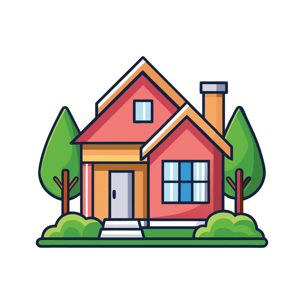 Welcoming House Featuring Generous Front Yard vector