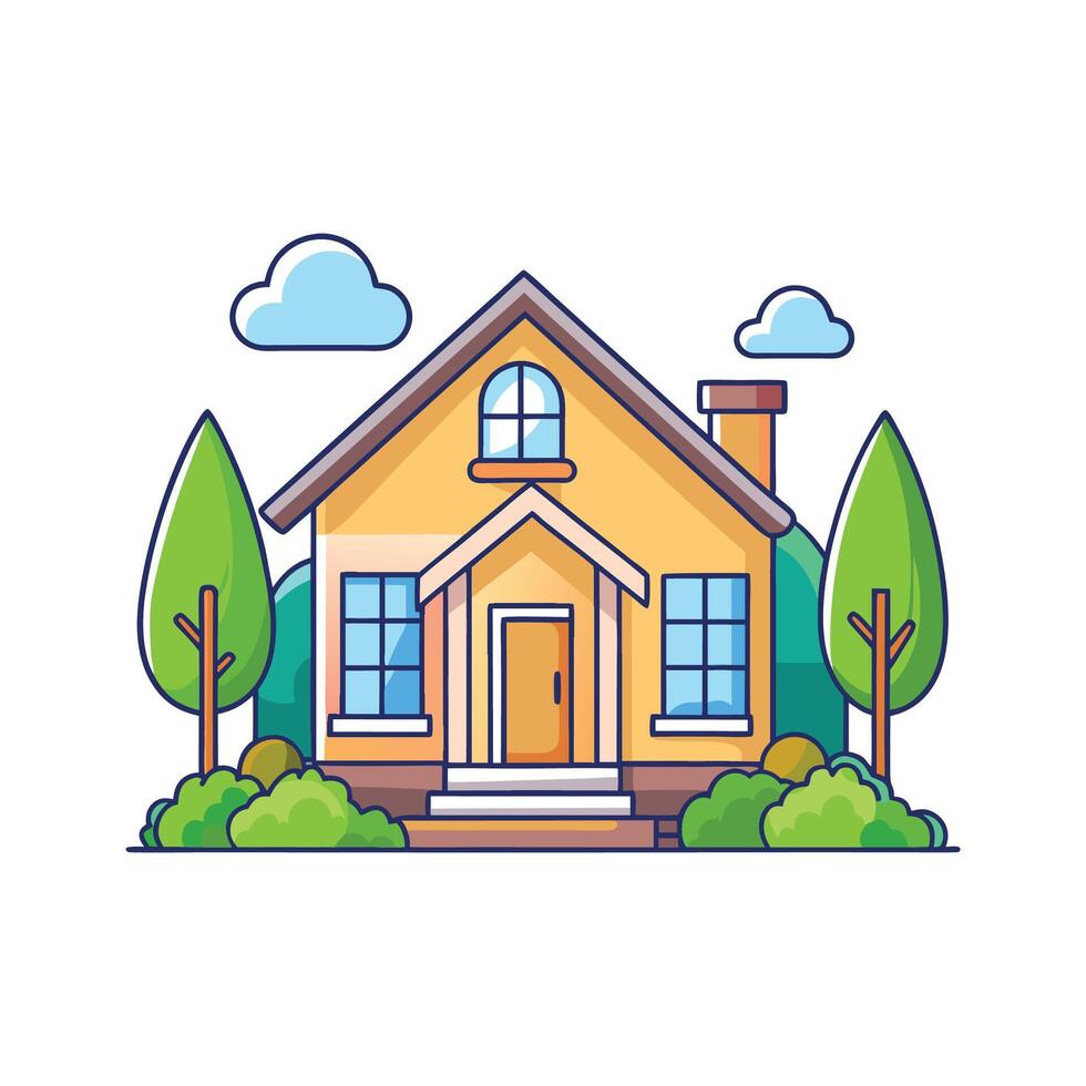 Attractive House with Spacious Front Yard vector