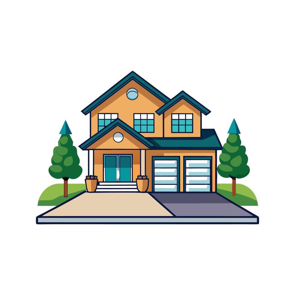Elegant House with Expansive Driveway Design vector