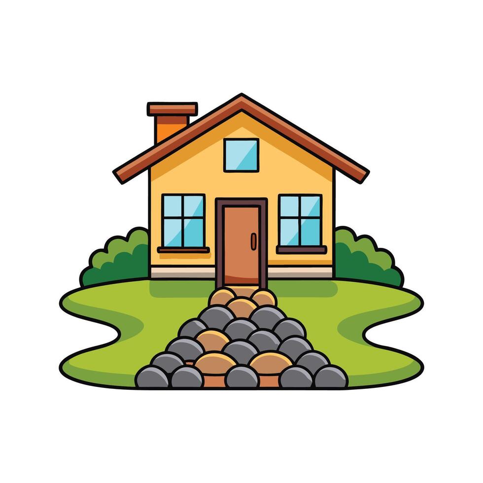 Elegant House with Scenic Pebbled Pathway vector