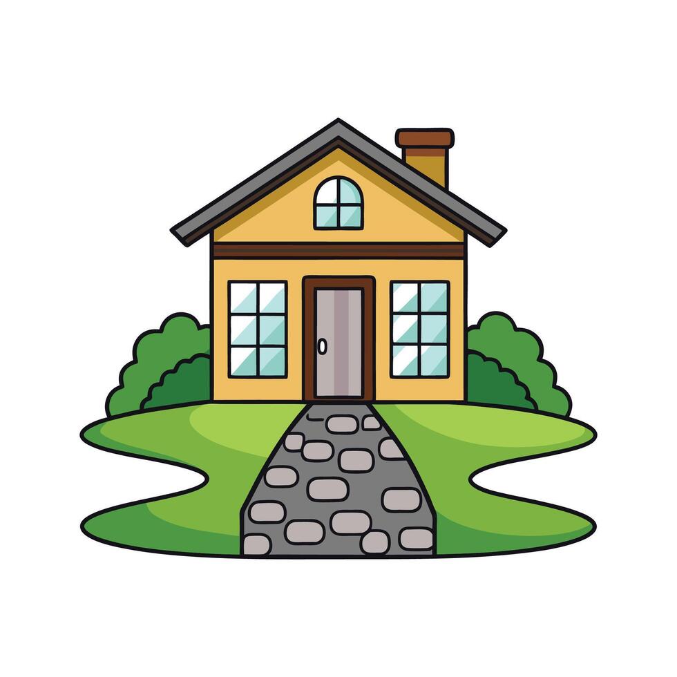Stylish House Featuring Beautiful Pebbled Path vector