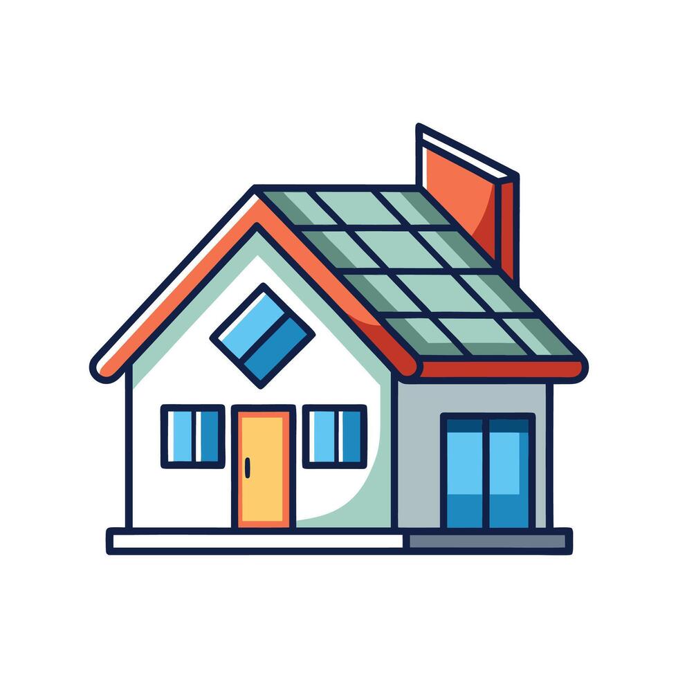 Stylish House with Rooftop Solar Panels vector