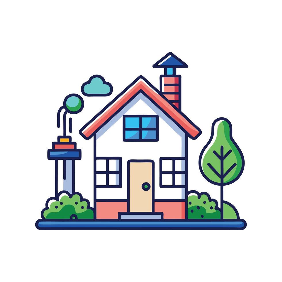 Elegant House Featuring Modern Sprinkler System vector