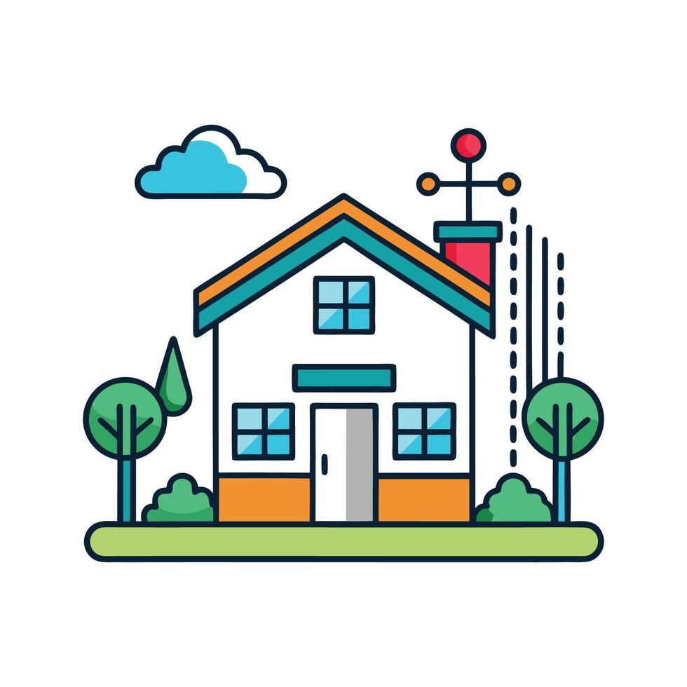 Beautiful House Showcasing Innovative Sprinkler System vector