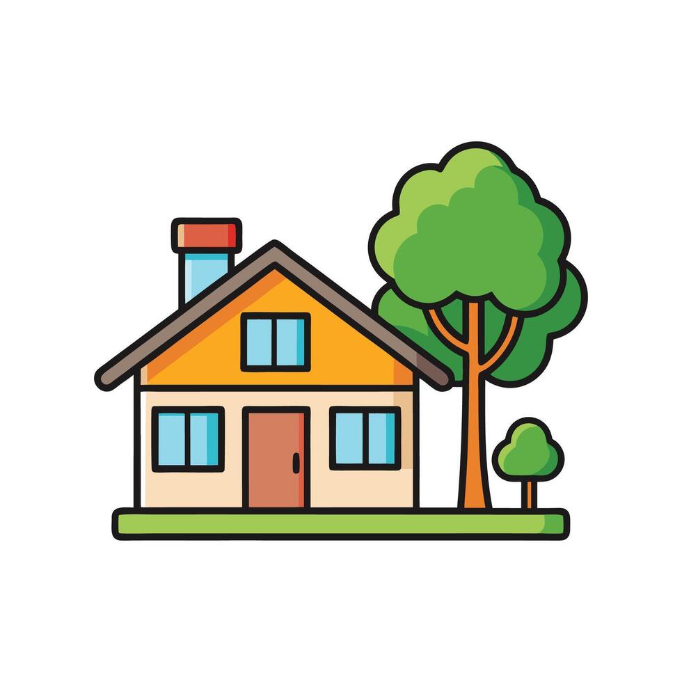 Beautiful House Showcasing Tree in Front Yard vector