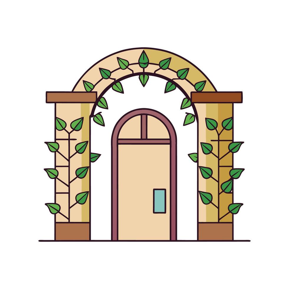Stylish House Featuring Beautiful Vine Archway vector