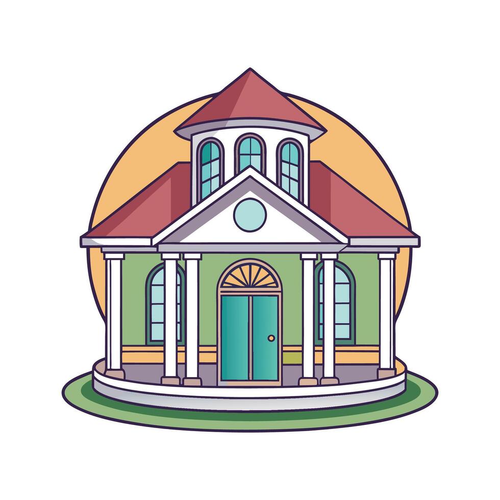 Charming Home with Round Porch Design vector