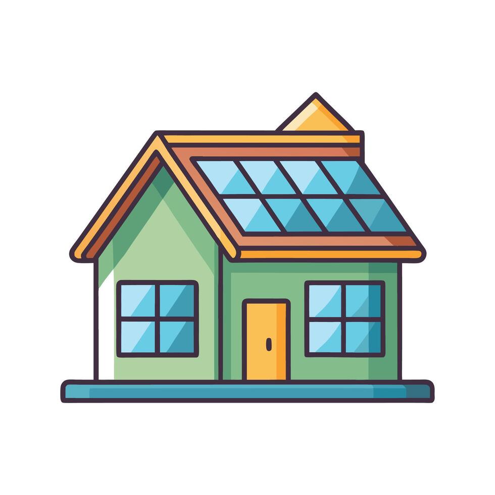 Stylish Home Featuring Solar Panels on Roof vector