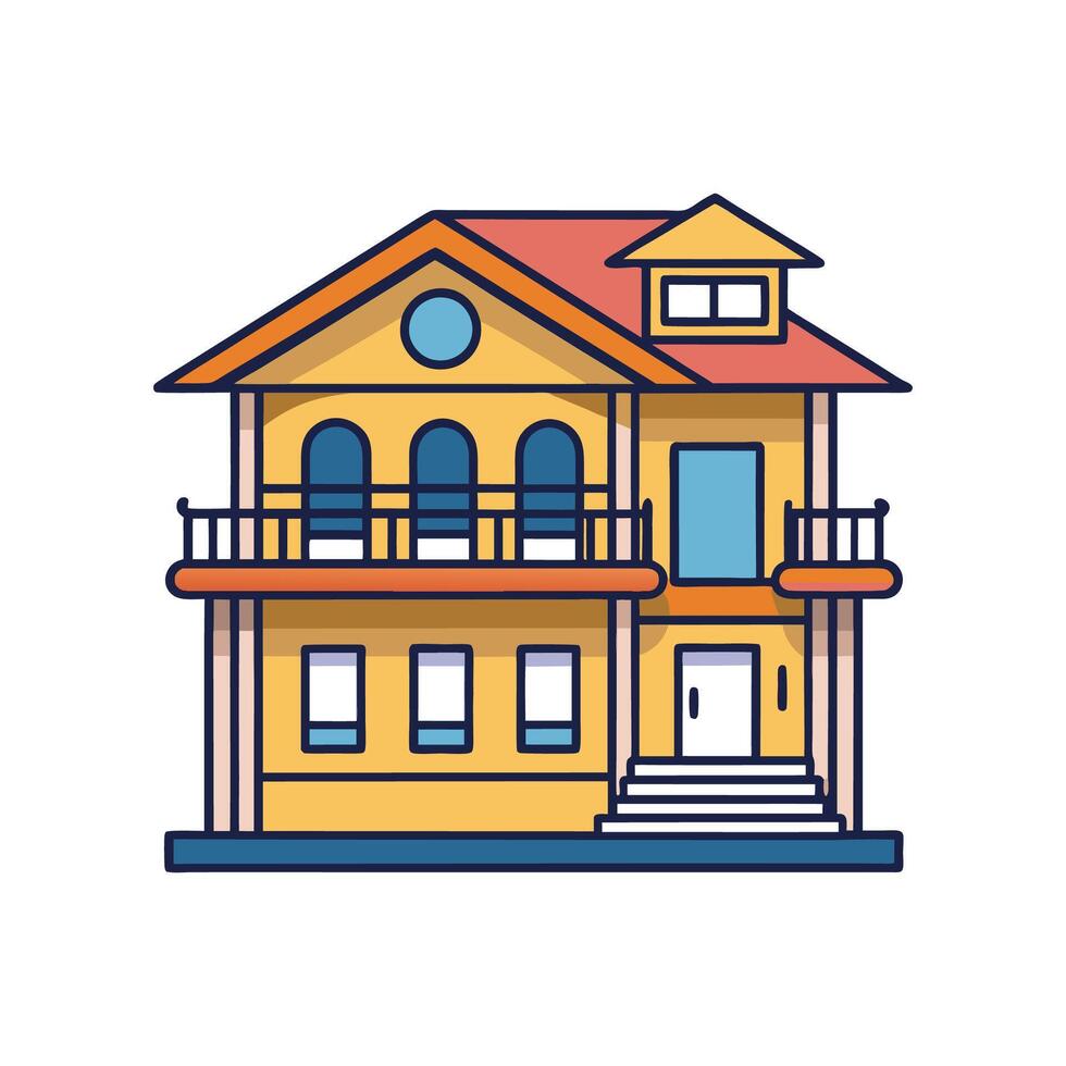 Elegant Home with Two Story Balcony Design vector