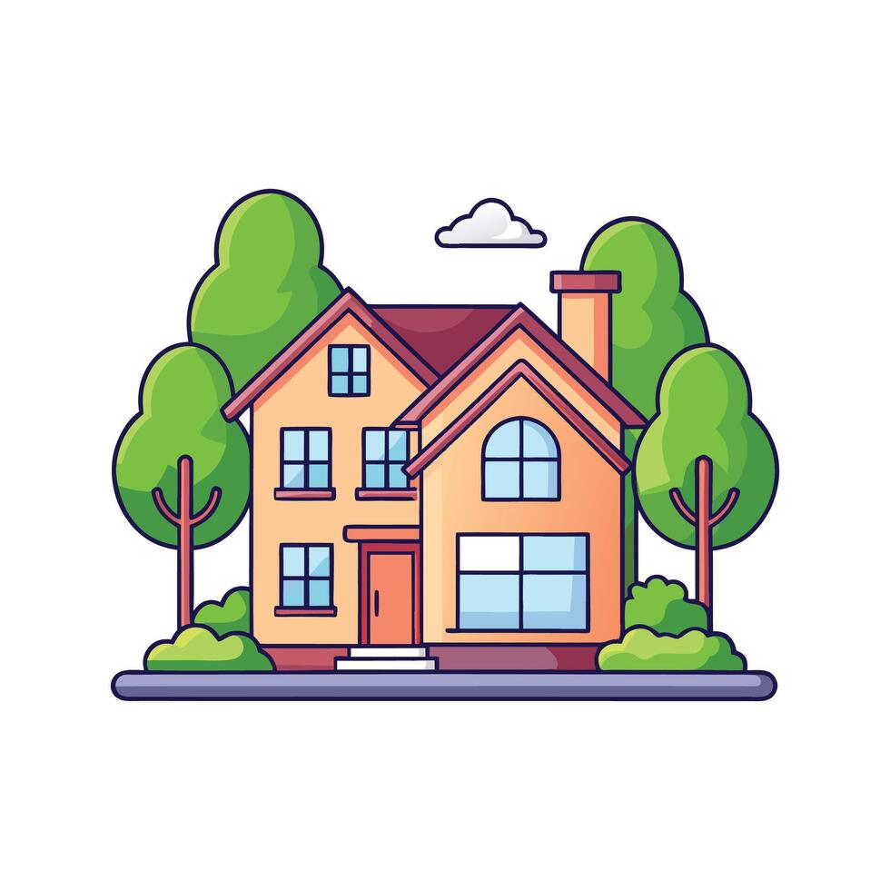 Beautiful House Showcasing Trees in Yard vector