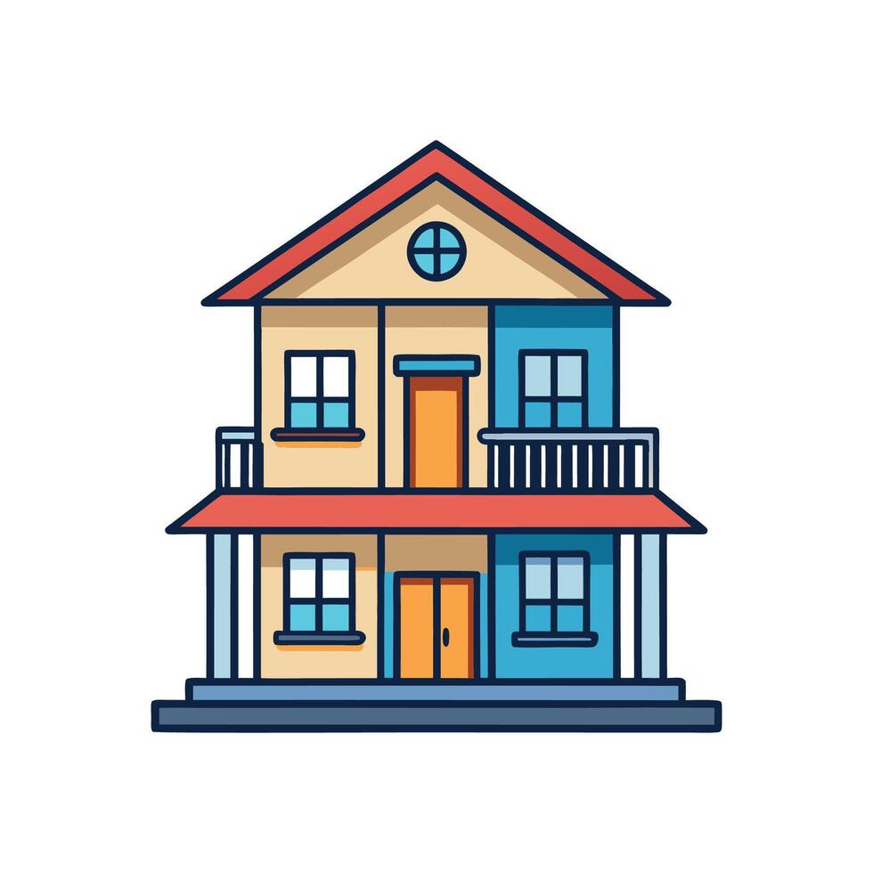 Elegant Home Showcasing Stunning Upper Floor Balcony vector