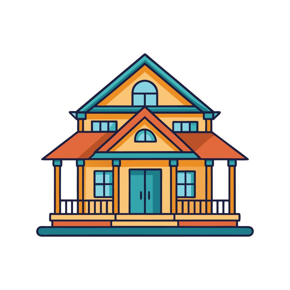 Elegant Residence with Beautiful Wide Veranda vector
