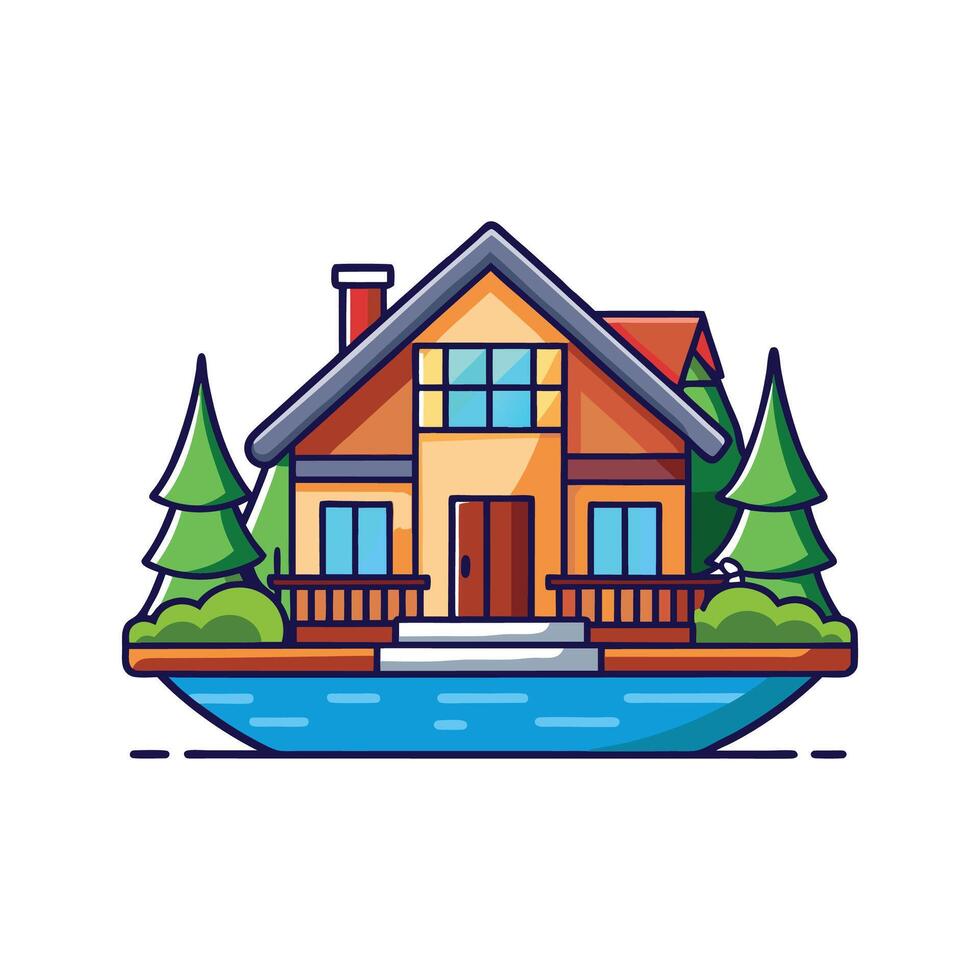 Charming Lakefront House with Scenic View vector